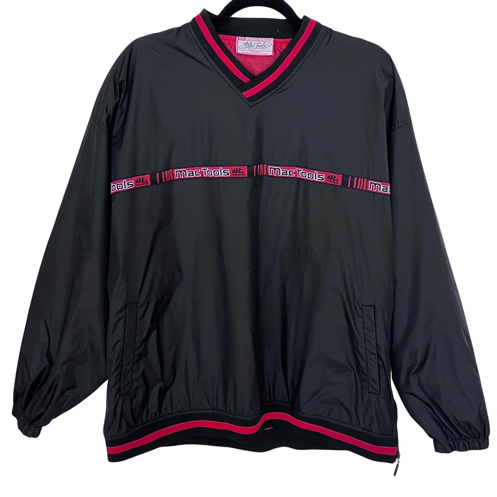 Mac Tools Mens V-Neck Windbreaker Pullover Jacket Black Red Logo Tape XL